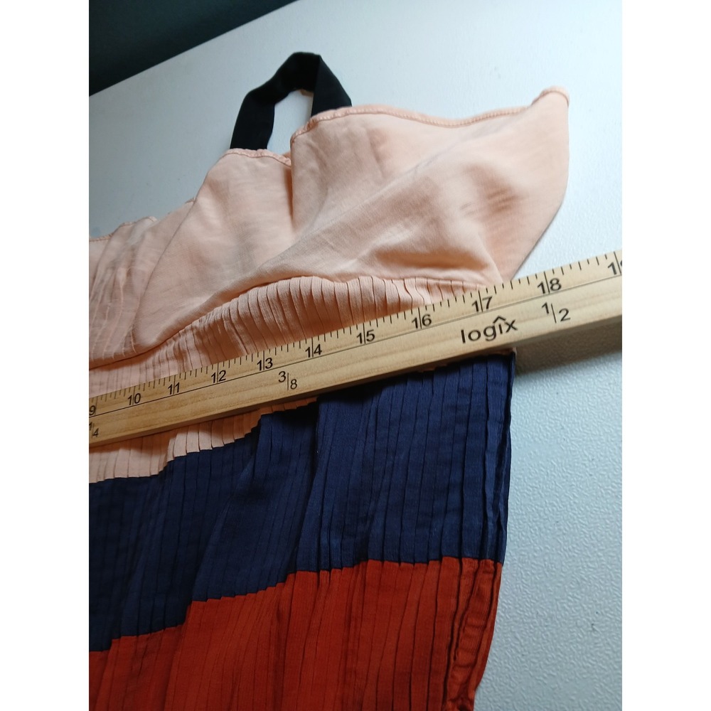 After Market Womens Colorblock Striped Pleated Midi Dress Peach Navy Rust Large - Picture 9 of 12